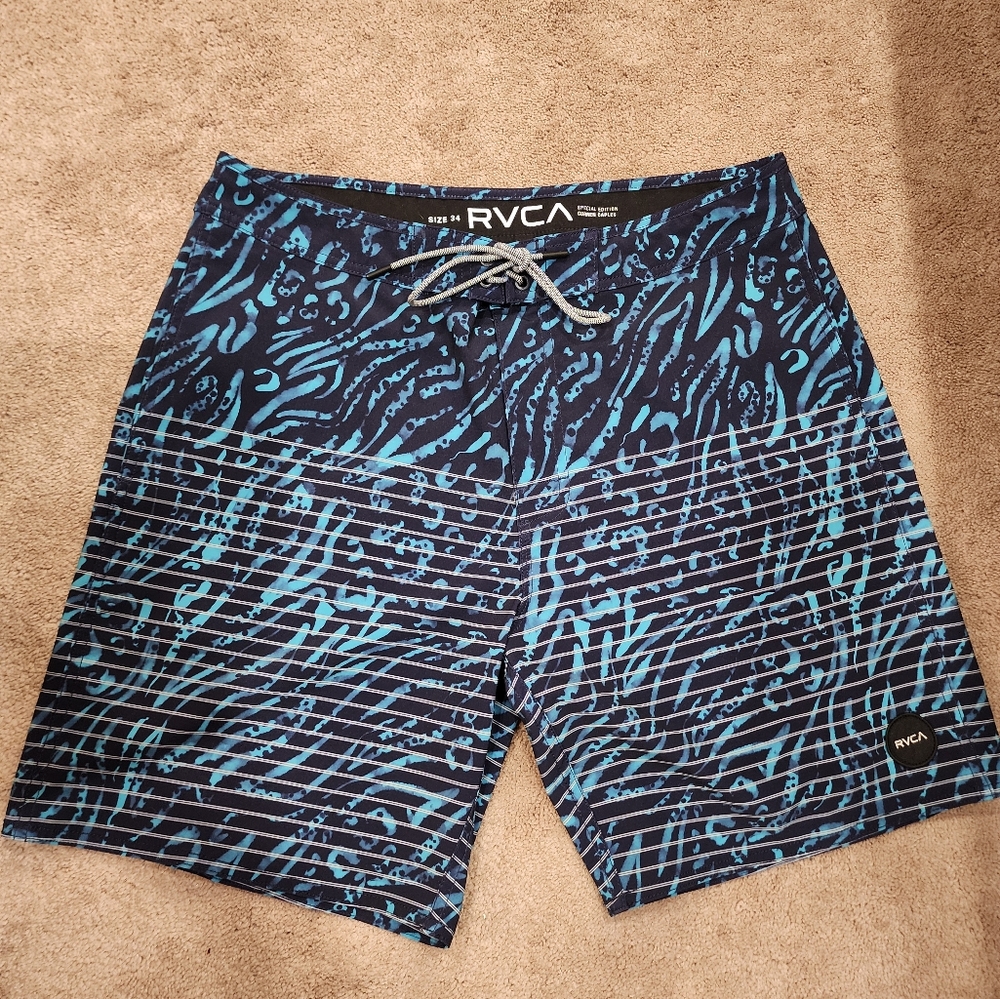 RVCA Blue Geometric Board Shorts Swim Sz 34